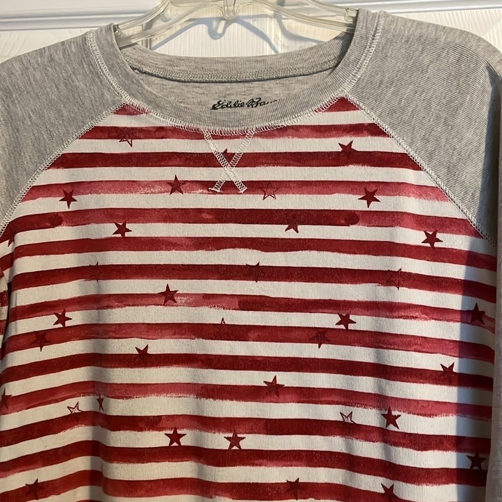 Eddie Bauer Red and Gray Striped Crew Neck Sweater - Picture 2 of 7